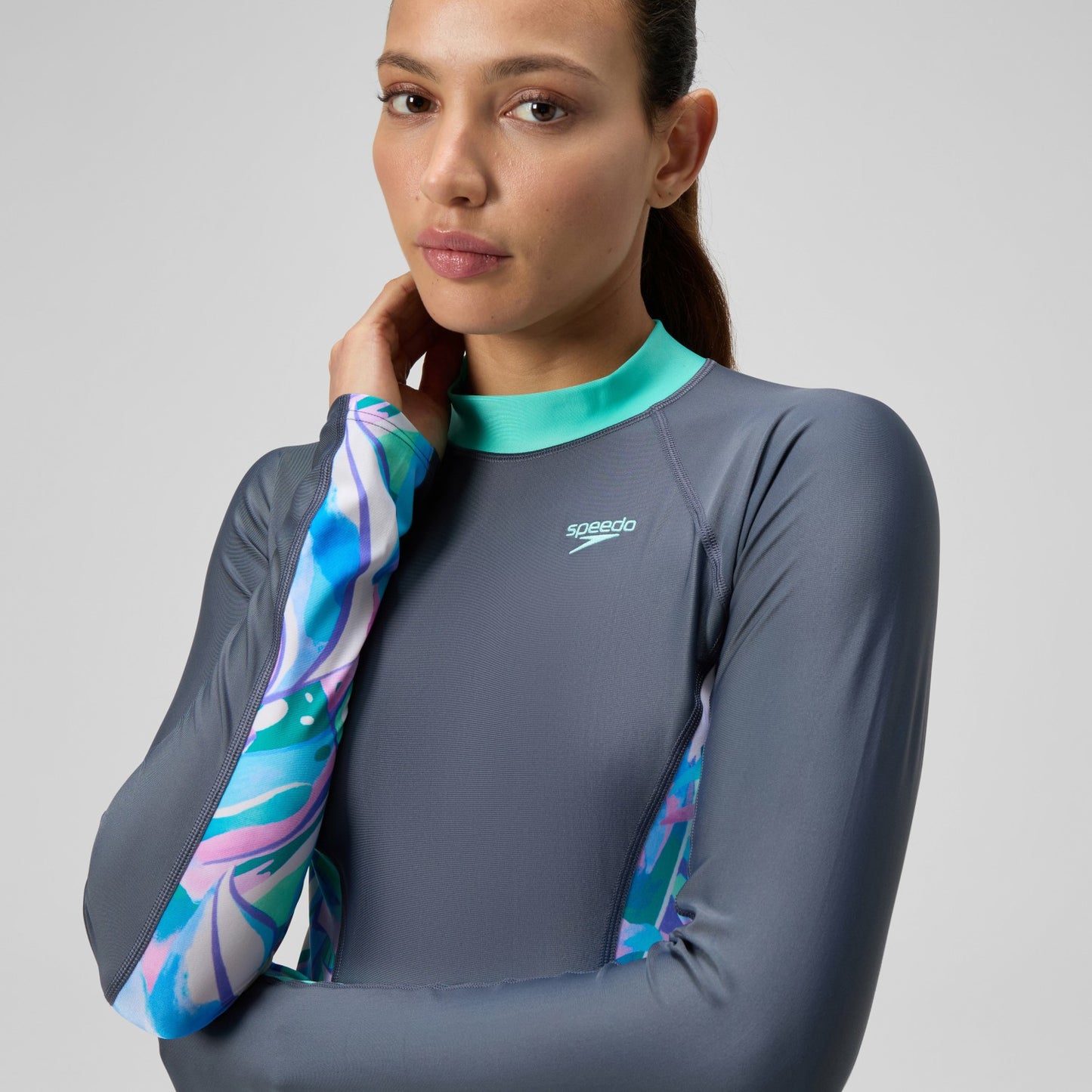 Long Sleeve Rashguard Grey/Turquoise - Speedo