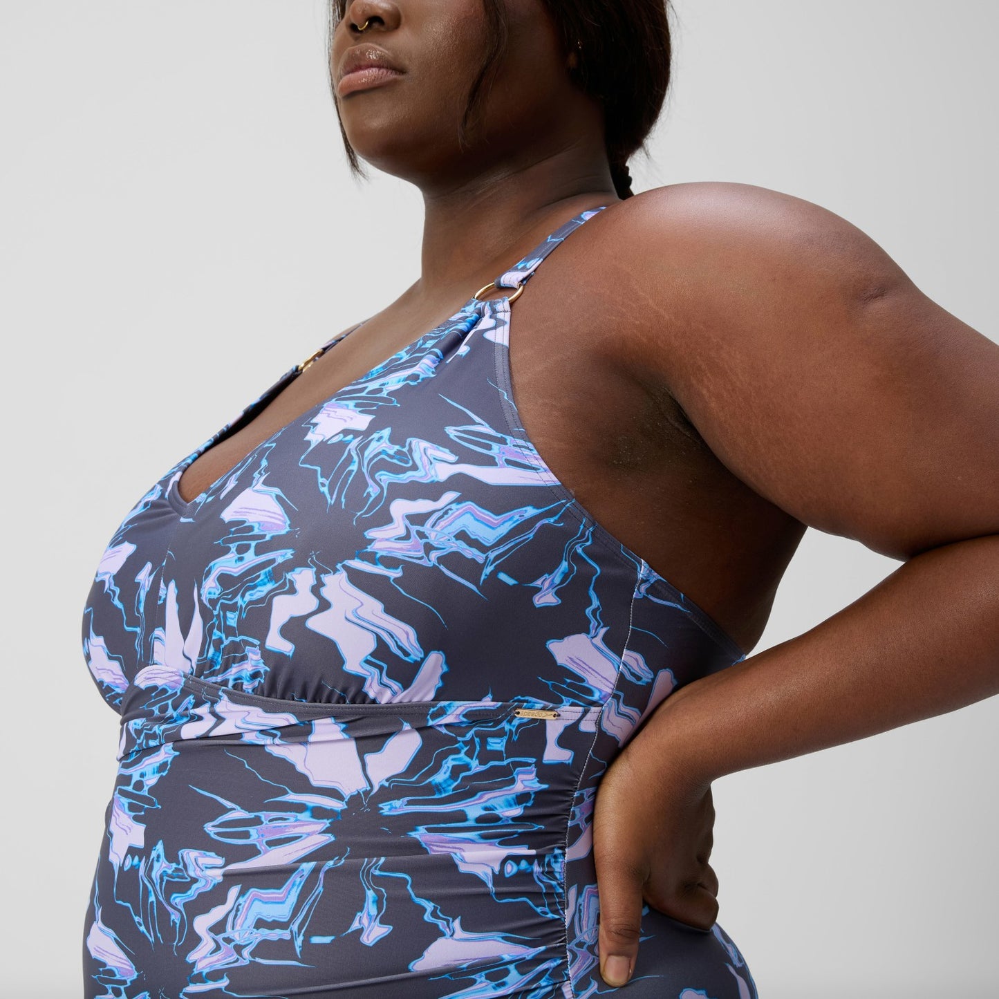Plus Size Shaping V Neck Swimsuit Grey/Blue - Speedo