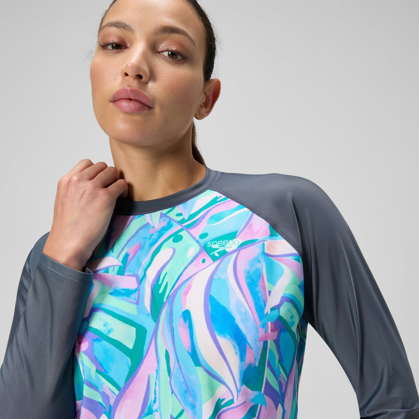 Printed Long Sleeve Swim Shirt Grey/Green - Speedo