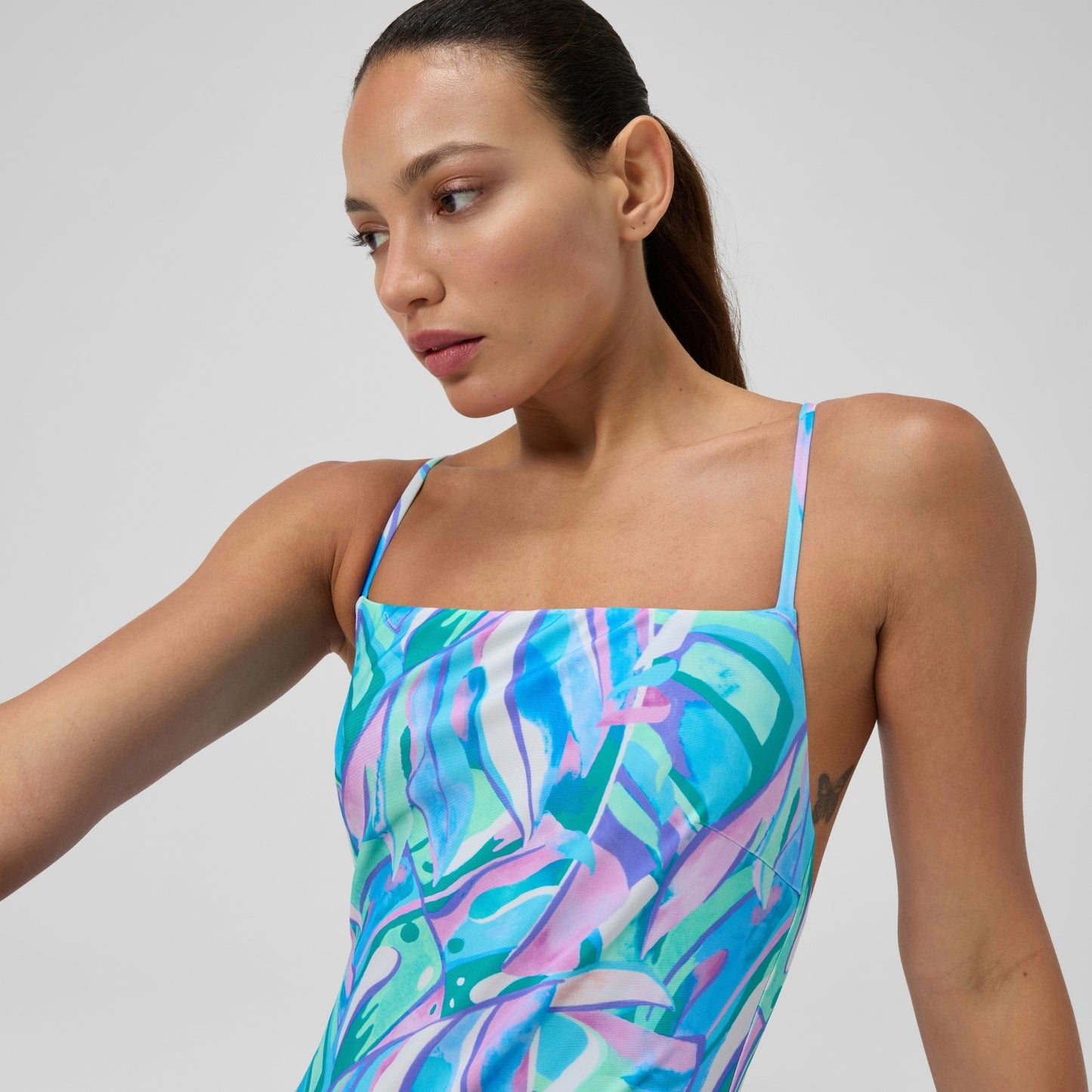 Printed Adjustable Thinstrap Swimsuit Green/Pink - Speedo