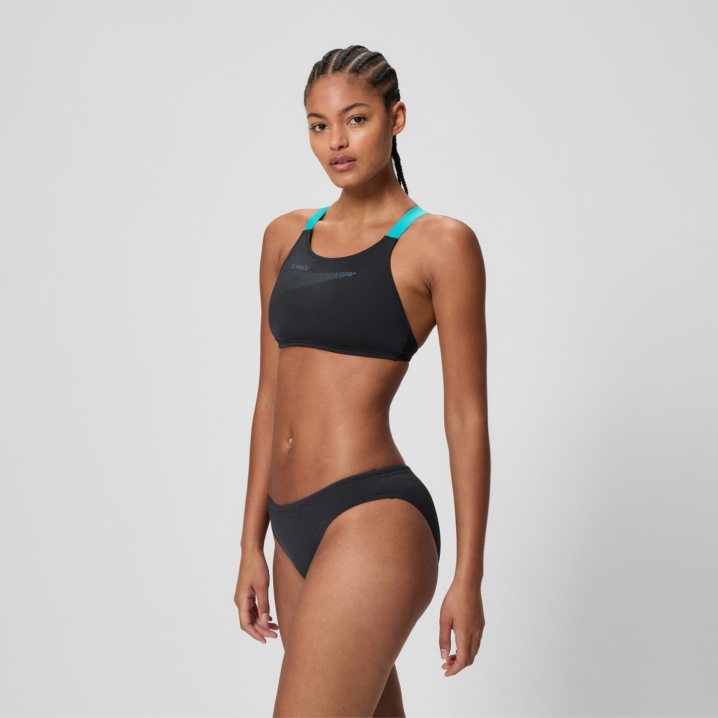 Boom Solid Leaderback Bikini Set Black/Turquoise - Speedo