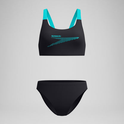 Boom Solid Leaderback Bikini Set Black/Turquoise - Speedo