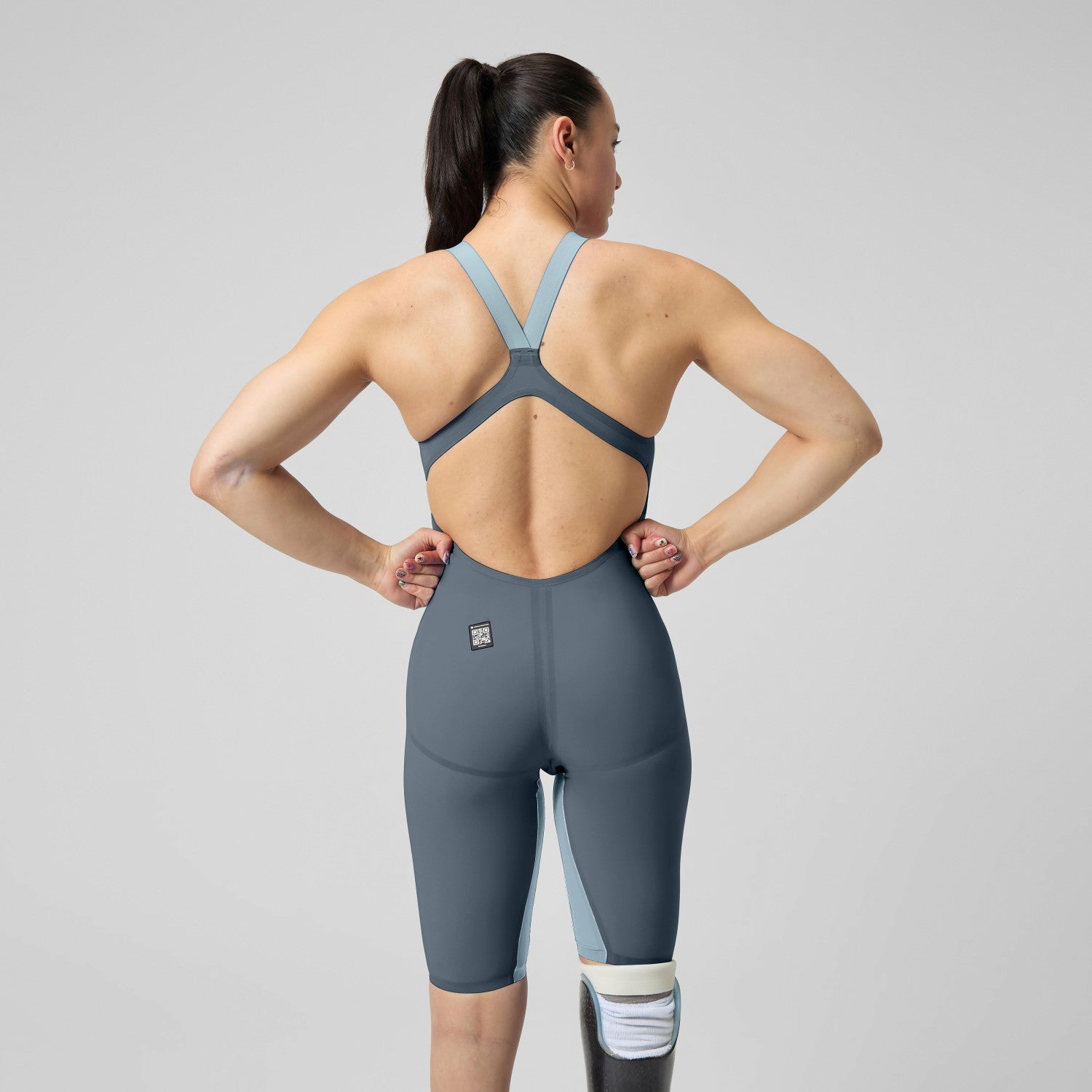 Fastskin LZR Pure Valor 2.0 Openback Kneeskin Grey/Blue - Speedo