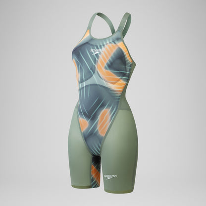 Fastskin LZR Pure Valor 2.0 Openback Kneeskin Green/Orange - Speedo