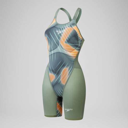 Fastskin LZR Pure Valor 2.0 Openback Kneeskin Green/Orange - Speedo