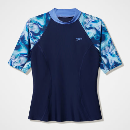 Modern Coverage Printed Short Sleeve Rashguard Navy - Speedo