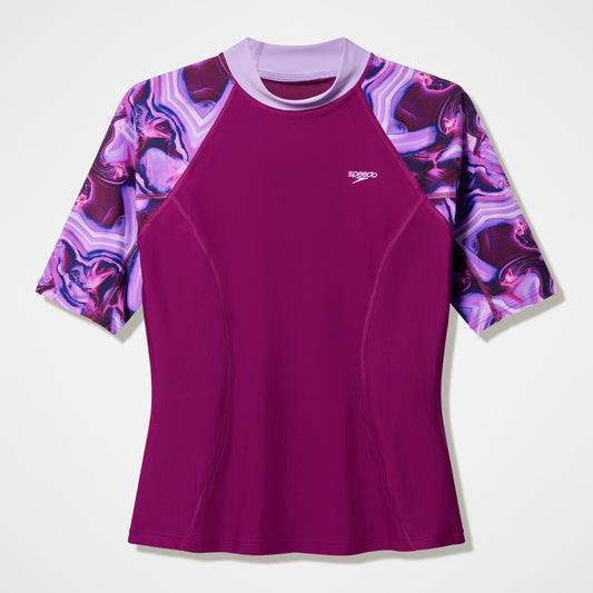 Modern Coverage Printed Short Sleeve Rashguard Dark Pink - Speedo