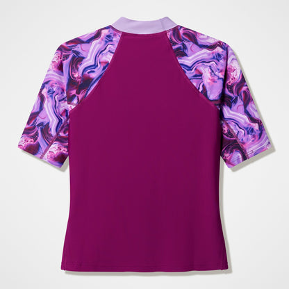 Modern Coverage Printed Short Sleeve Rashguard Dark Pink - Speedo