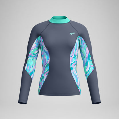 Long Sleeve Rashguard Grey/Turquoise - Speedo