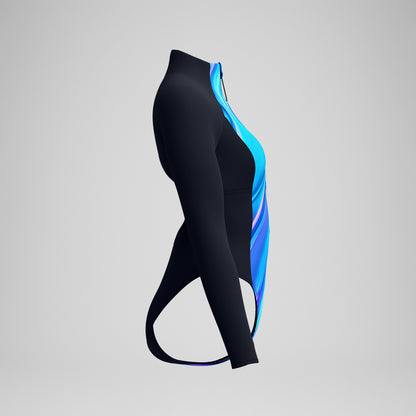 Printed Long Sleeve Zip One Piece Black/Blue - Speedo
