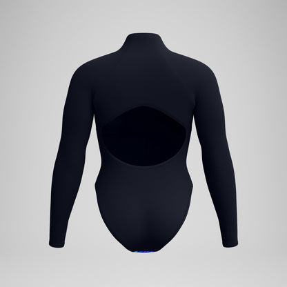 Printed Long Sleeve Zip One Piece Black/Blue - Speedo