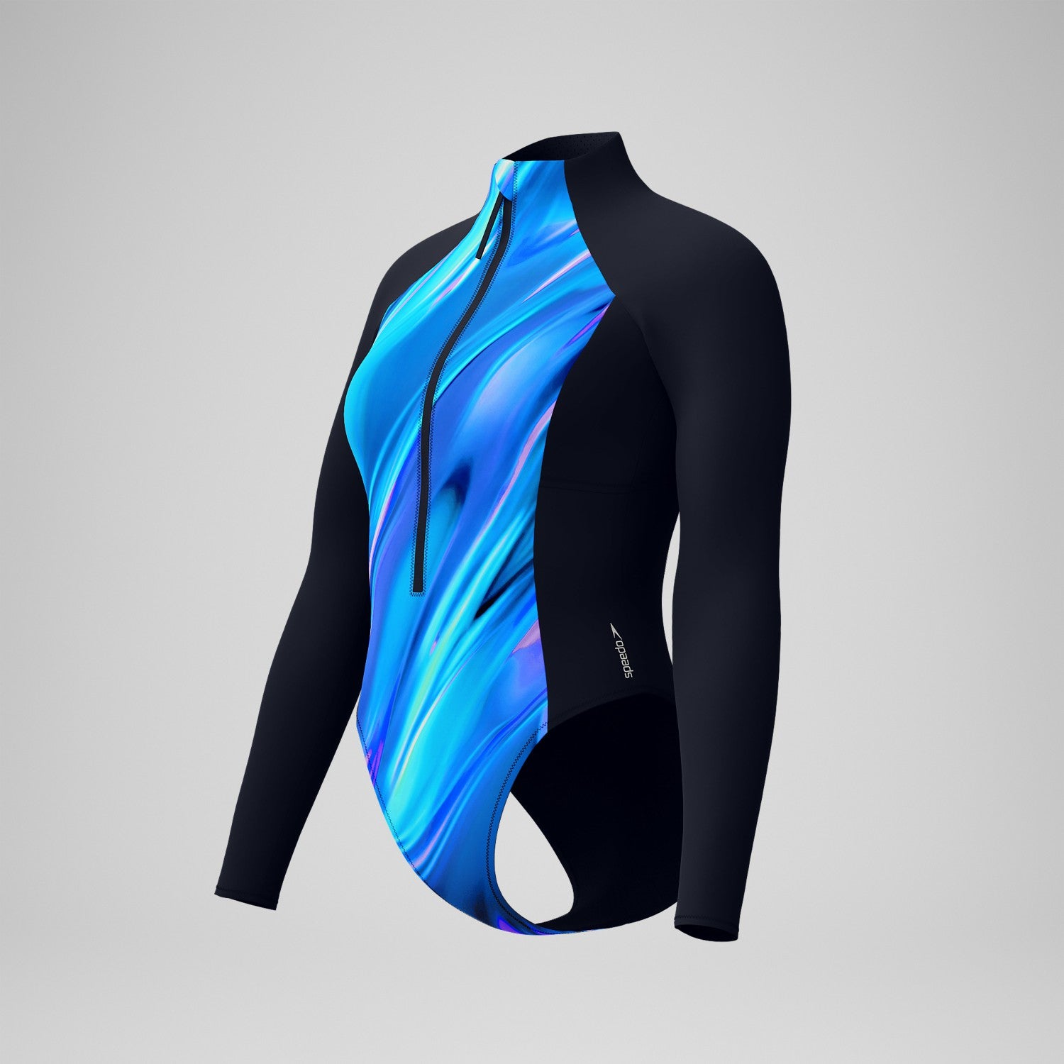 Printed Long Sleeve Zip One Piece Black/Blue - Speedo
