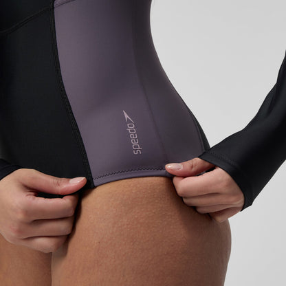 Long Sleeve Zip Back Swimsuit Black/Dark Grey - Speedo