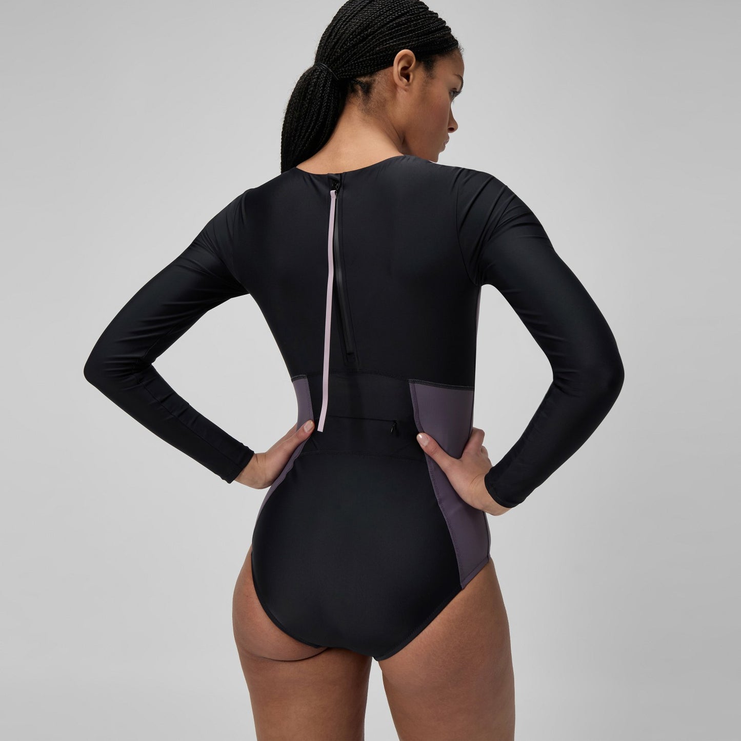 Long Sleeve Zip Back Swimsuit Black/Dark Grey - Speedo