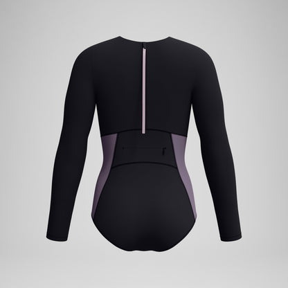 Long Sleeve Zip Back Swimsuit Black/Dark Grey - Speedo