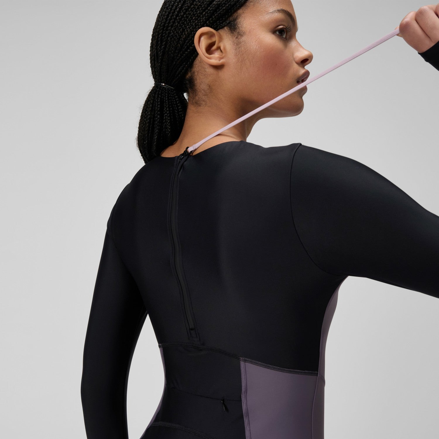 Long Sleeve Zip Back Swimsuit Black/Dark Grey - Speedo