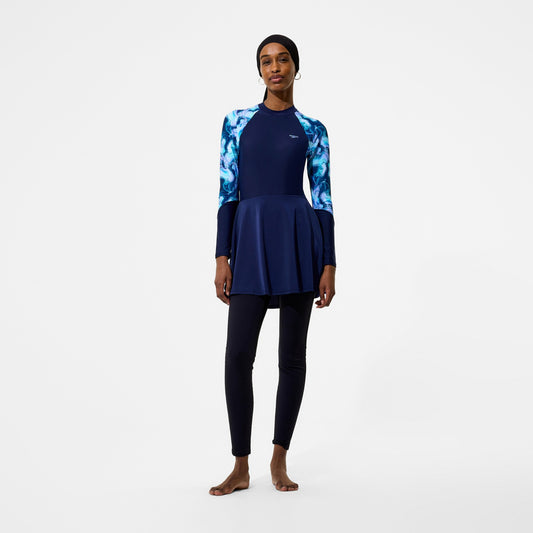 Modern Coverage Printed Long Sleeve Swim Dress Navy - Speedo