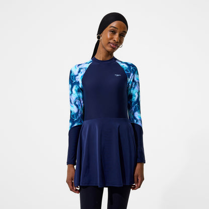 Modern Coverage Printed Long Sleeve Swim Dress Navy - Speedo