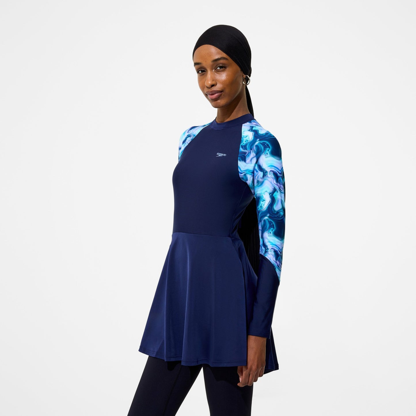 Modern Coverage Printed Long Sleeve Swim Dress Navy - Speedo