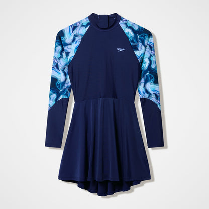 Modern Coverage Printed Long Sleeve Swim Dress Navy - Speedo