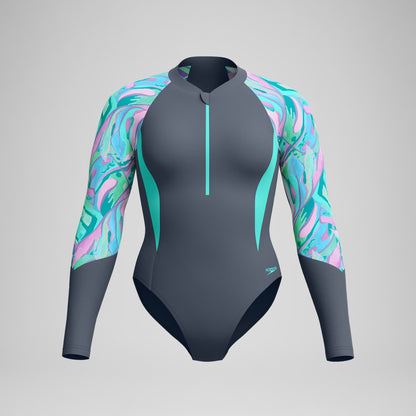 Long Sleeve Swimsuit Grey/Green - Speedo