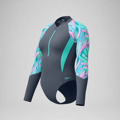Long Sleeve Swimsuit Grey/Green - Speedo