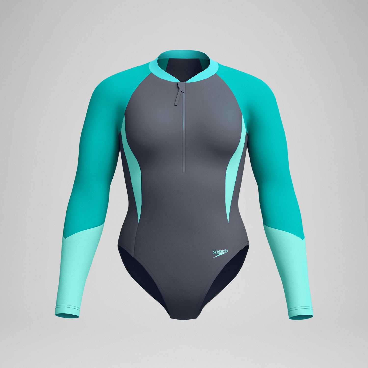 Colourblock Long Sleeve Swimsuit Grey/Turquoise - Speedo