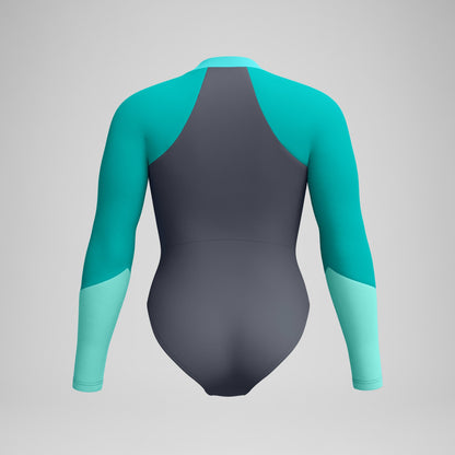 Colourblock Long Sleeve Swimsuit Grey/Turquoise - Speedo