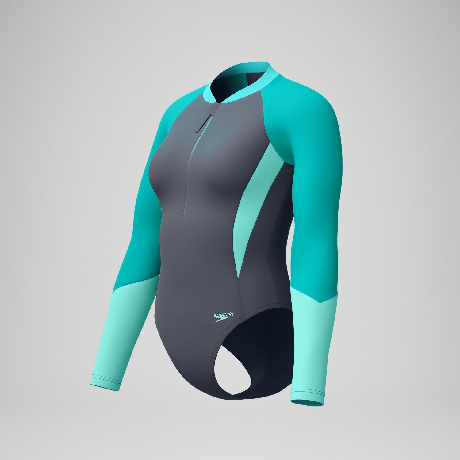 Colourblock Long Sleeve Swimsuit Grey/Turquoise - Speedo