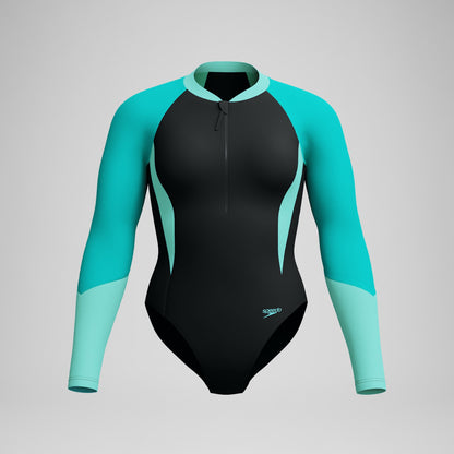 Colourblock Long Sleeve Swimsuit Black/Turquoise - Speedo