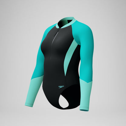 Colourblock Long Sleeve Swimsuit Black/Turquoise - Speedo