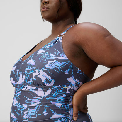 Plus Size Shaping V Neck Swimsuit Grey/Blue - Speedo