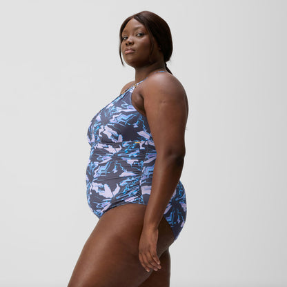 Plus Size Shaping V Neck Swimsuit Grey/Blue - Speedo