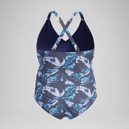 Plus Size Shaping V Neck Swimsuit Grey/Blue - Speedo