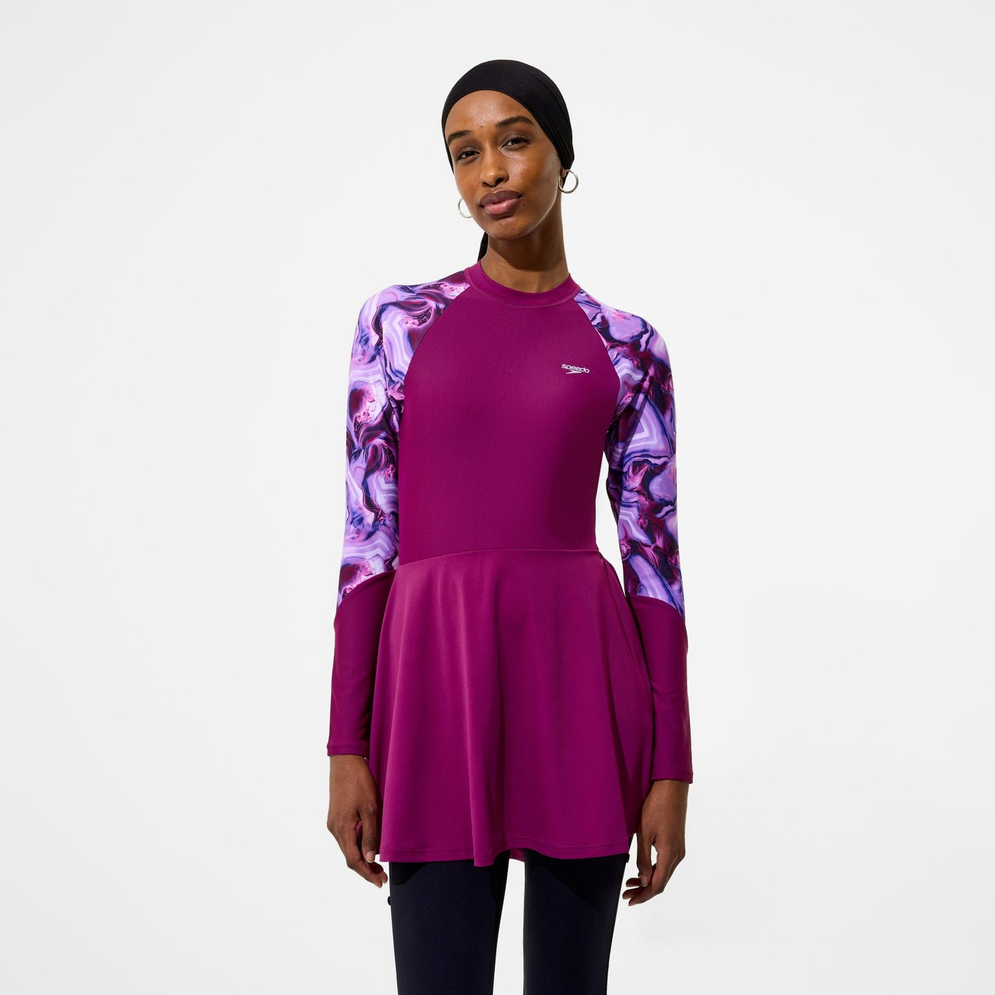 Modern Coverage Printed Long Sleeve Swim Dress Dark Pink - Speedo