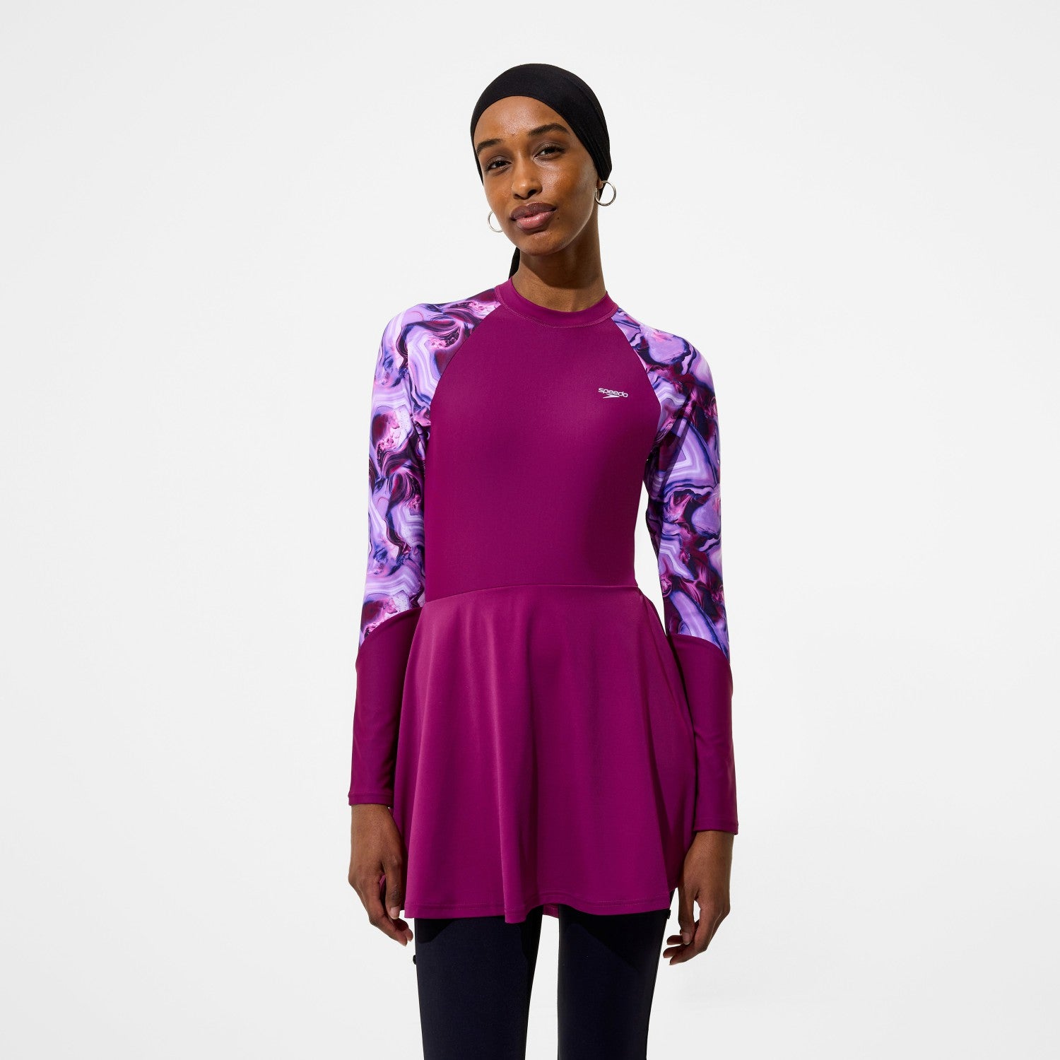 Modern Coverage Printed Long Sleeve Swim Dress Dark Pink - Speedo