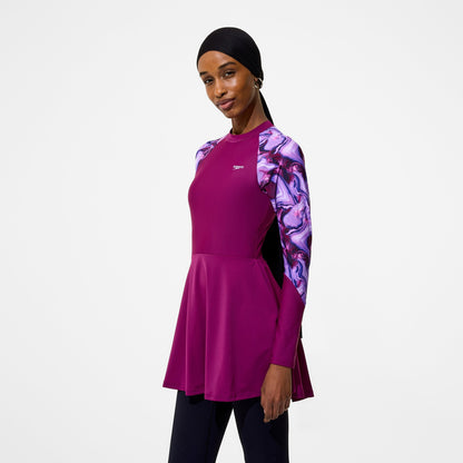 Modern Coverage Printed Long Sleeve Swim Dress Dark Pink - Speedo