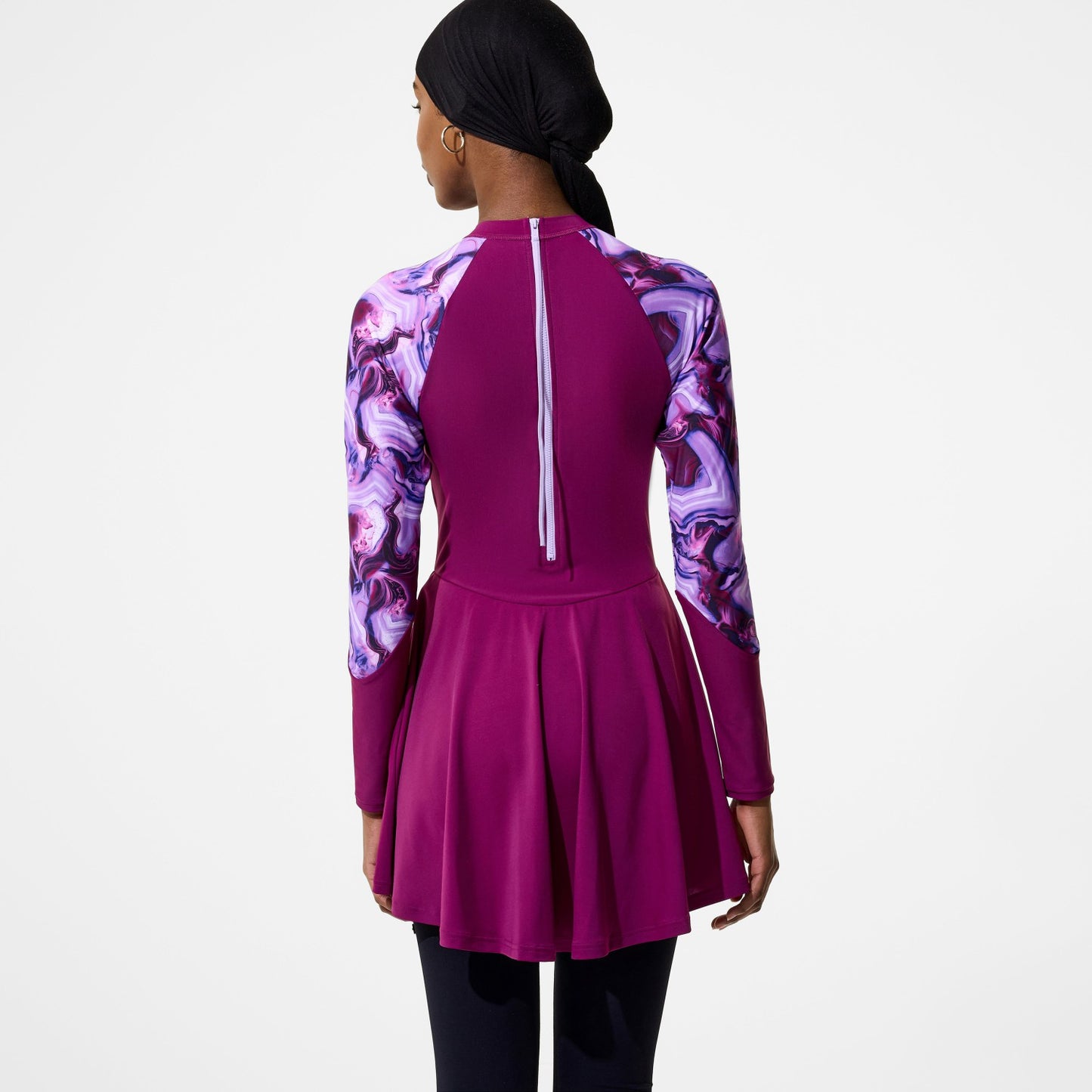 Modern Coverage Printed Long Sleeve Swim Dress Dark Pink - Speedo