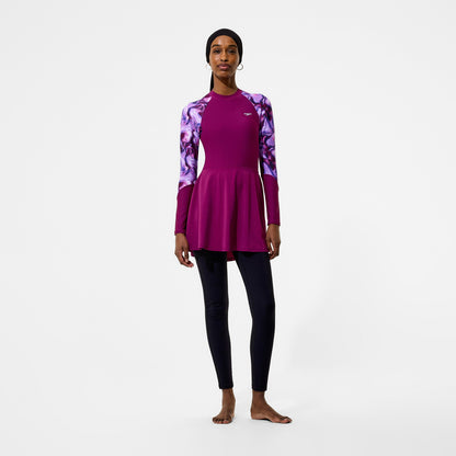 Modern Coverage Printed Long Sleeve Swim Dress Dark Pink - Speedo