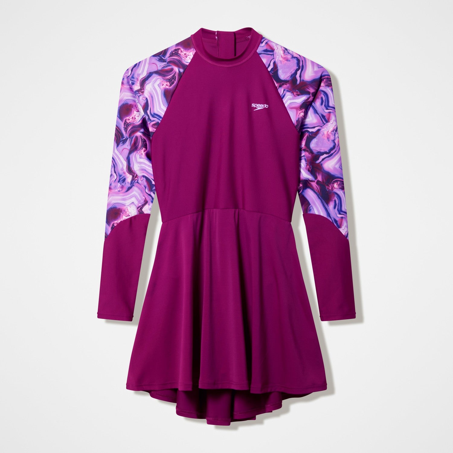 Modern Coverage Printed Long Sleeve Swim Dress Dark Pink - Speedo