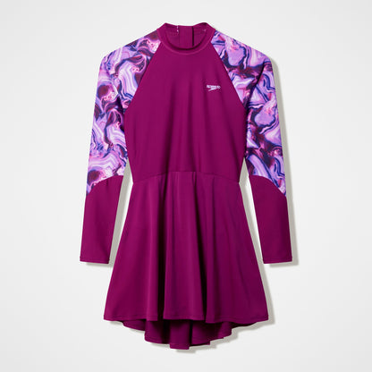 Modern Coverage Printed Long Sleeve Swim Dress Dark Pink - Speedo