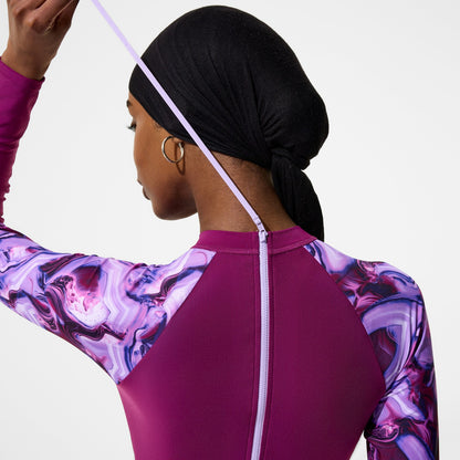 Modern Coverage Printed Long Sleeve Swim Dress Dark Pink - Speedo