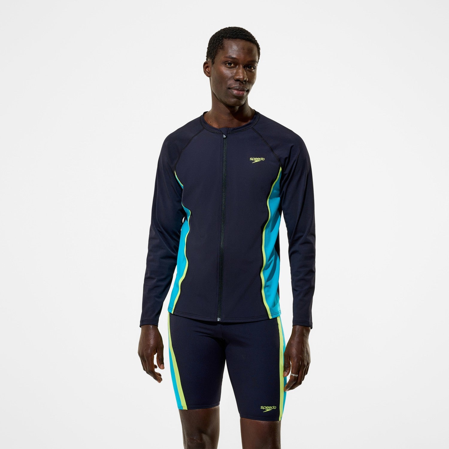 Hyperboom Splice Long Sleeve Zip Rashguard Black/Turquoise - Speedo