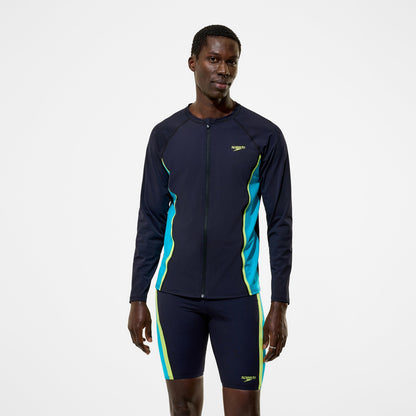 Hyperboom Splice Long Sleeve Zip Rashguard Black/Turquoise - Speedo