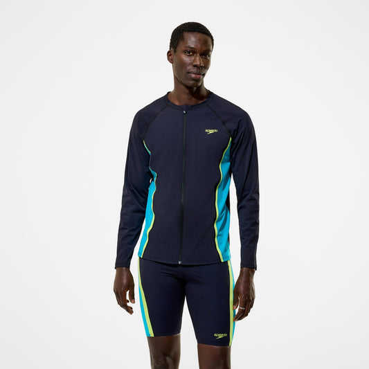 Hyperboom Splice Long Sleeve Zip Rashguard Black/Turquoise - Speedo