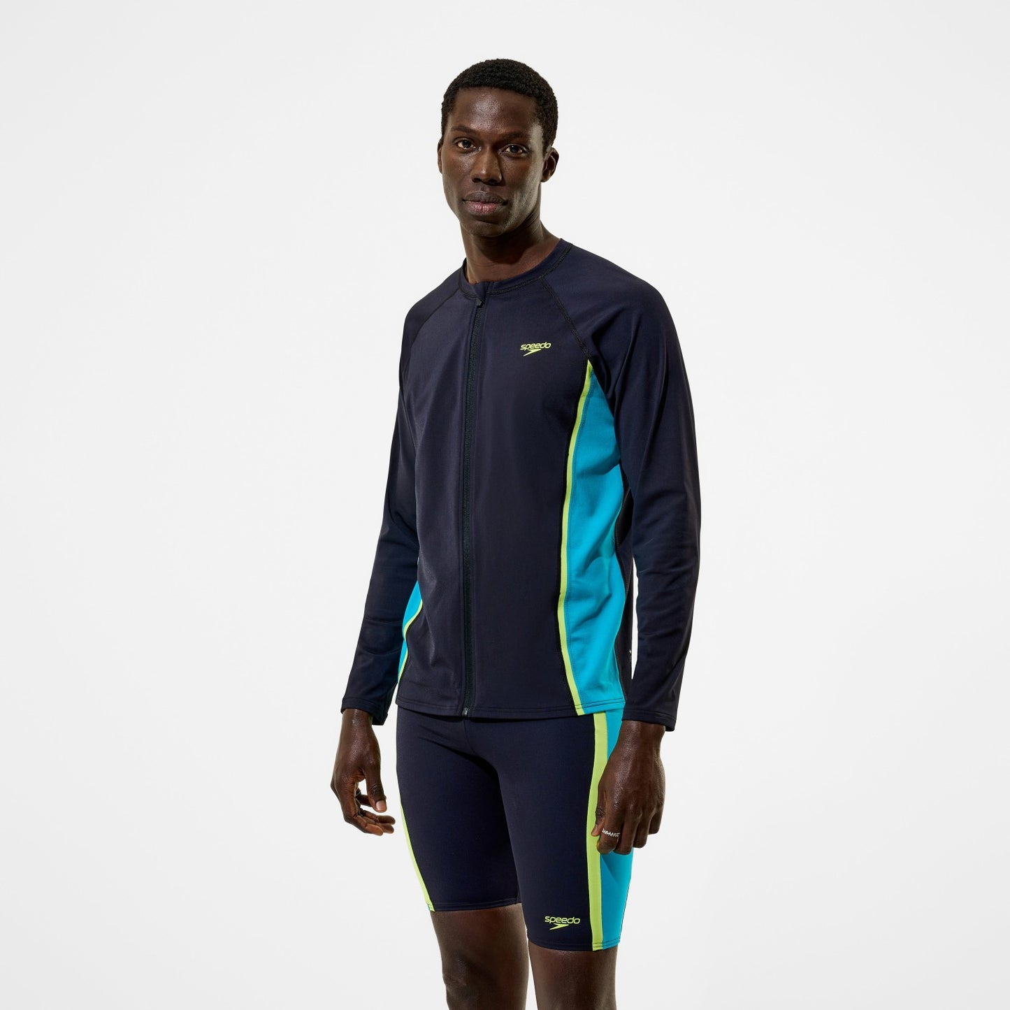 Hyperboom Splice Long Sleeve Zip Rashguard Black/Turquoise - Speedo