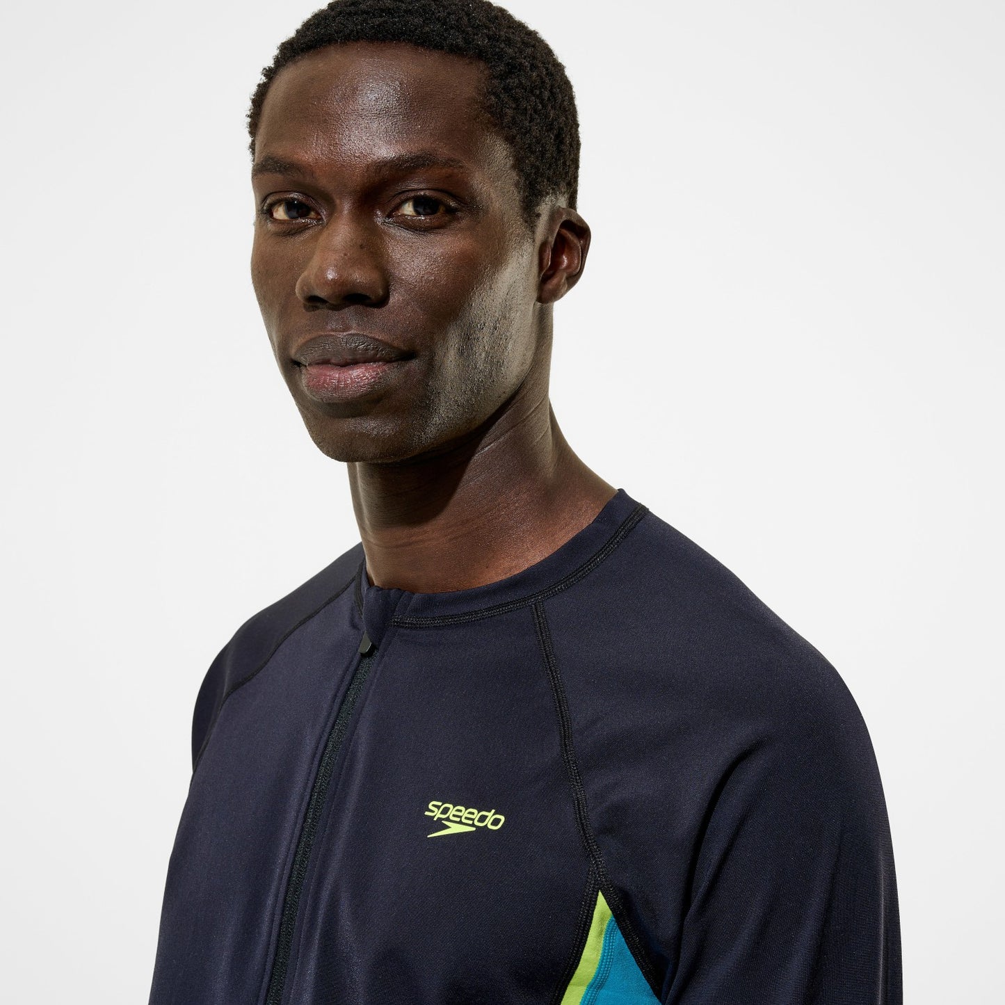 Hyperboom Splice Long Sleeve Zip Rashguard Black/Turquoise - Speedo