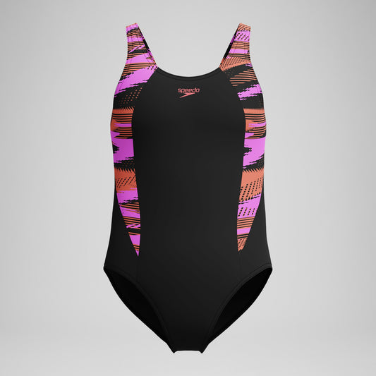 Girls' HyberBoom Splice Muscleback Swimsuit Black/Pink - Speedo