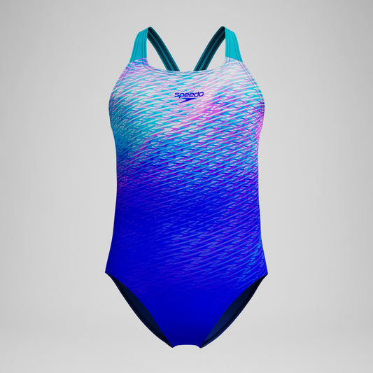 Girls Printed Powerback One Piece Blue/Turquoise - Speedo