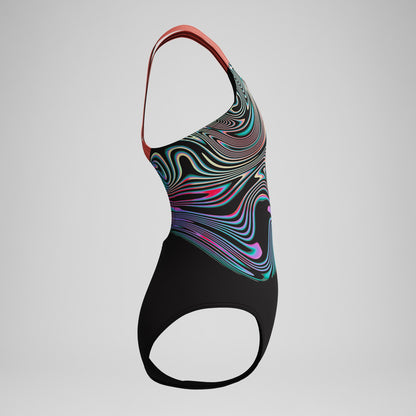 Girls Placement Powerback Swimsuit Black/Orange - Speedo